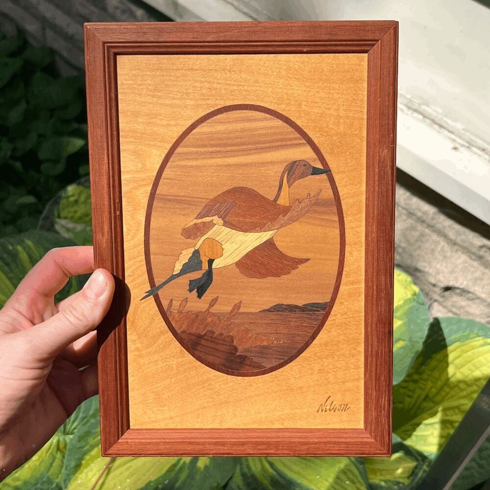 Hudson River Inlay Pintail Duck Wood Marquetry Wall Art Cabin Lodge Decor